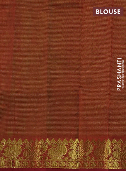 Silk cotton saree green and rustic orange with allover vairosi pattern and zari woven border