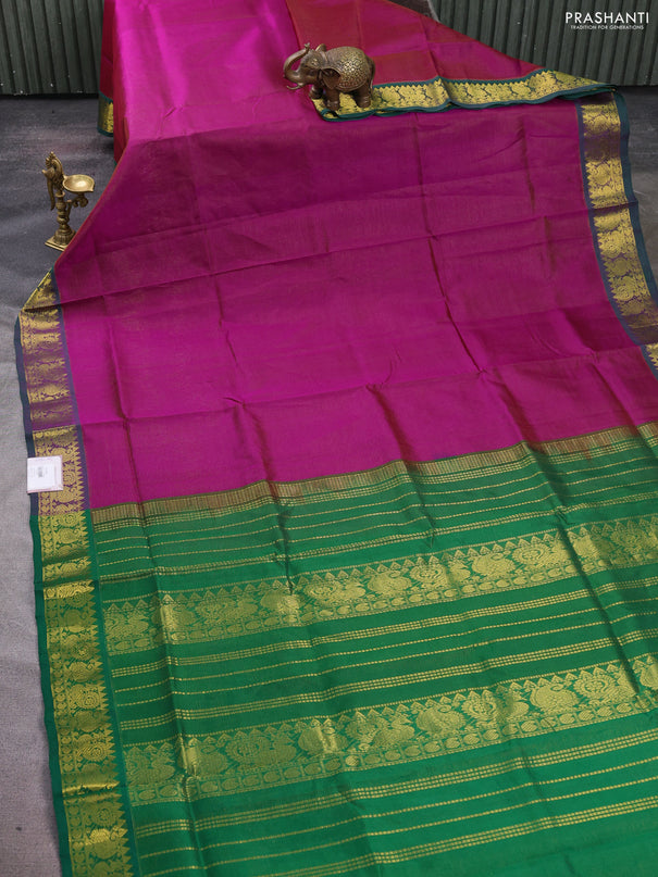 Silk cotton saree purple and green with allover vairosi pattern and zari woven border