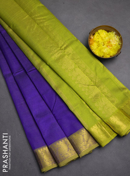 Silk cotton saree blue and light green with allover vairosi pattern and zari woven border