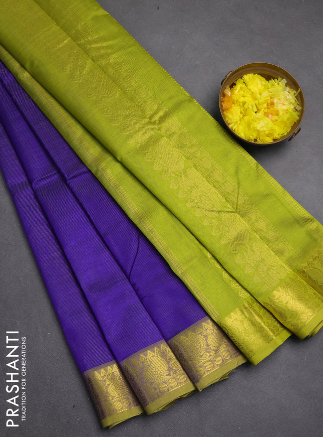 Silk cotton saree blue and light green with allover vairosi pattern and zari woven border