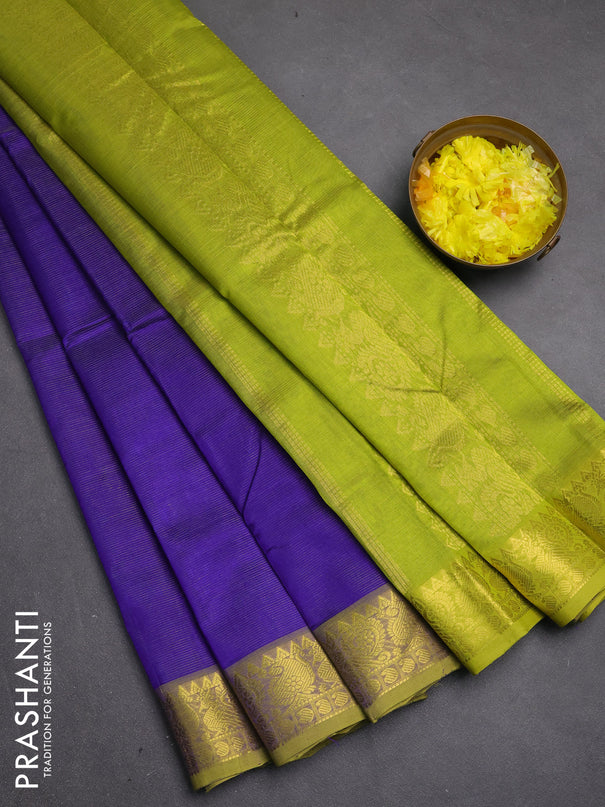 Silk cotton saree blue and light green with allover vairosi pattern and zari woven border