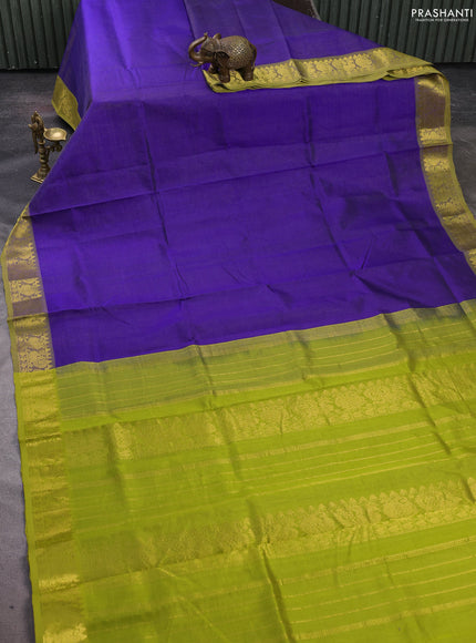 Silk cotton saree blue and light green with allover vairosi pattern and zari woven border