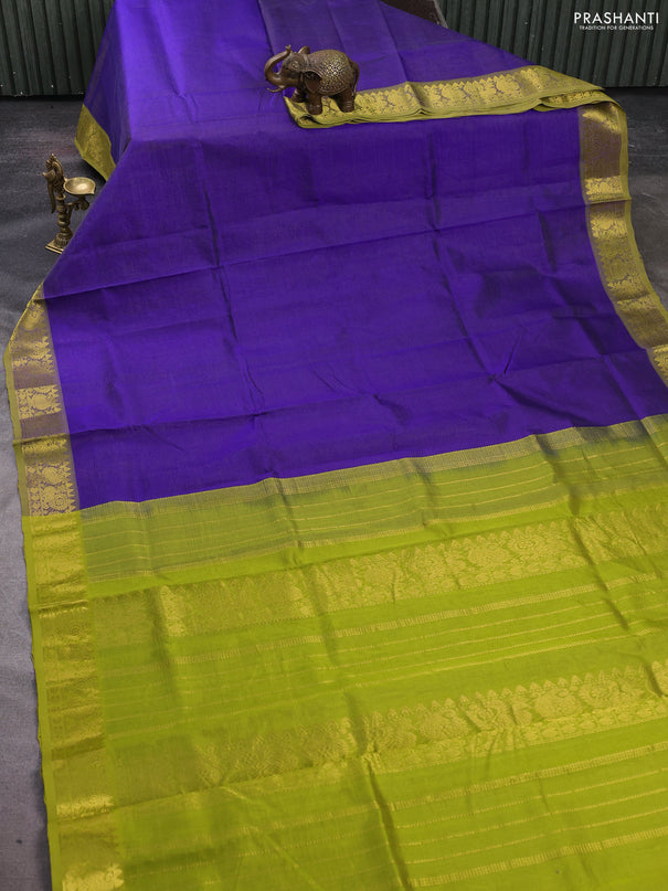 Silk cotton saree blue and light green with allover vairosi pattern and zari woven border
