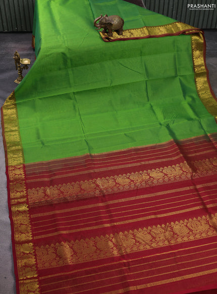 Silk cotton saree green and maroon with allover vairosi pattern and zari woven border
