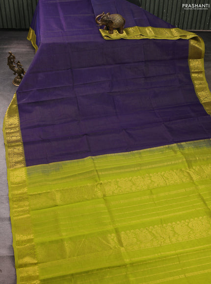 Silk cotton saree dark blue and light green with allover vairosi pattern and zari woven border