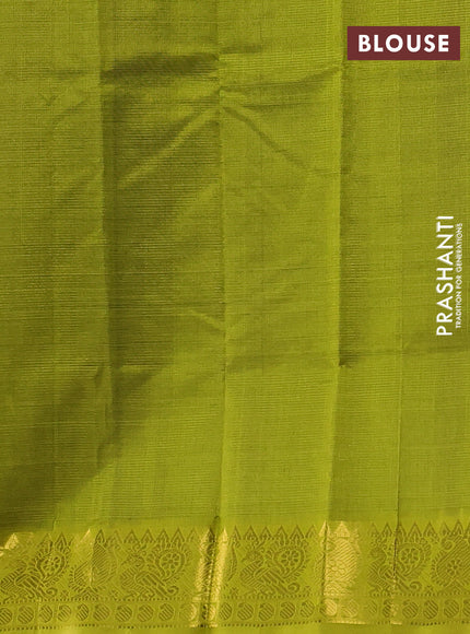 Silk cotton saree dark blue and light green with allover vairosi pattern and zari woven border