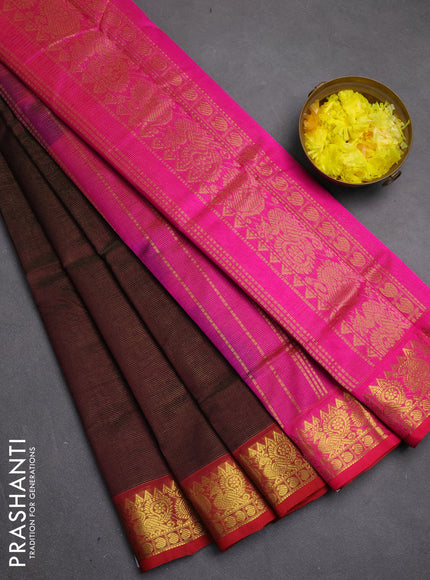 Silk cotton saree coffee brown and pink with allover vairosi pattern and zari woven border