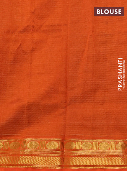 Silk cotton saree deep coffee brown and orange with allover vairosi pattern and zari woven border