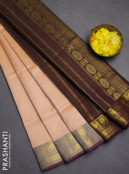 Silk cotton saree sandal and deep wine shade with allover vairosi pattern and zari woven border