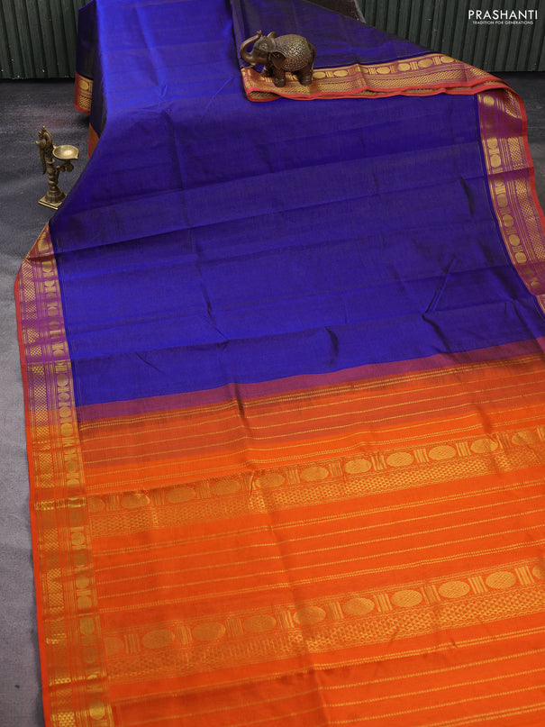 Silk cotton saree blue and orange with allover vairosi pattern and zari woven border