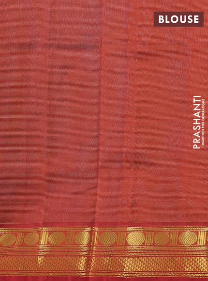 Silk cotton saree teal blue and rustic orange with allover vairosi pattern and zari woven border