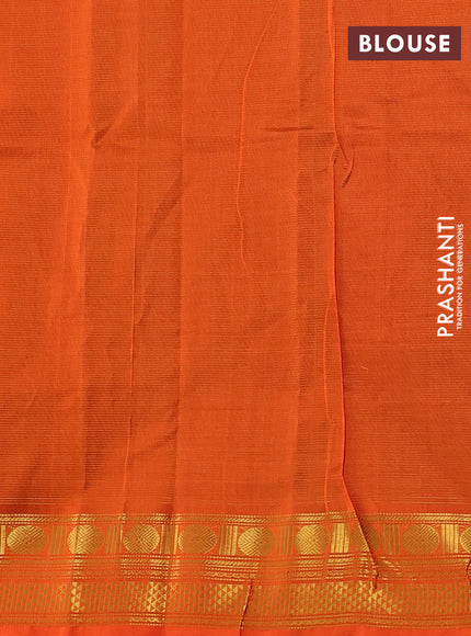 Silk cotton saree deep coffee brown and orange with allover vairosi pattern and zari woven border