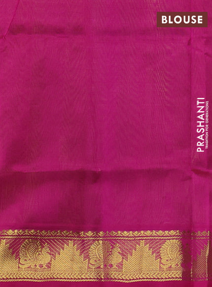 Silk cotton saree lime green and pink with zari woven buttas and annam & temple zari woven border