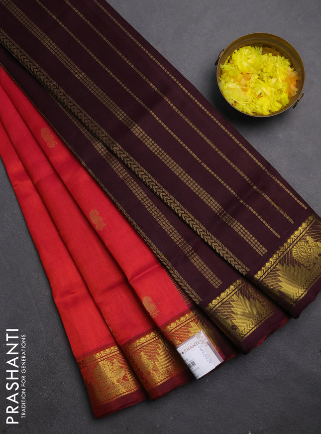 Silk cotton saree pink and wine shade with zari woven buttas and annam & temple zari woven border