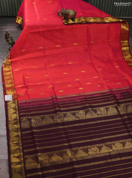 Silk cotton saree pink and wine shade with zari woven buttas and annam & temple zari woven border