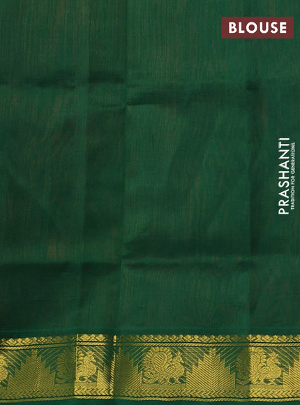 Silk cotton saree brown and green with zari woven buttas and annam & temple zari woven border
