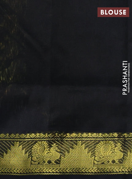 Silk cotton saree dual shade of lime green and black with zari woven buttas and annam & temple zari woven border