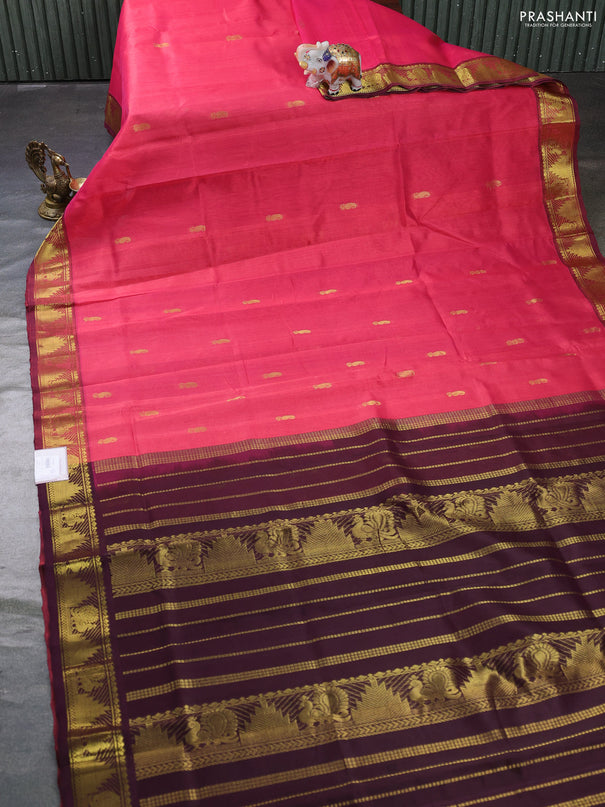 Silk cotton saree pink and wine shade with zari woven buttas and annam & temple zari woven border