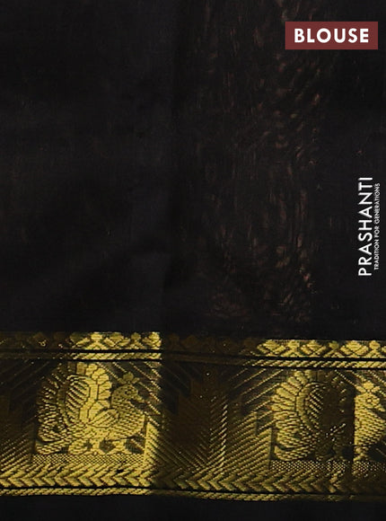 Silk cotton saree pale orange and black with zari woven buttas and annam & temple zari woven border
