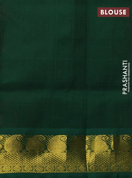 Silk cotton saree dual shade of pinkish orange and green with temple zari woven buttas and paisley zari woven border