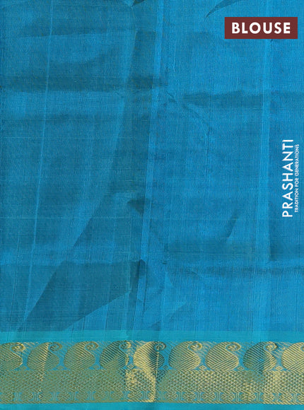 Silk cotton saree deep jamun and teal blue with temple zari woven buttas and paisley zari woven border