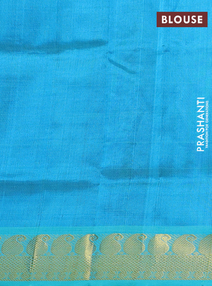 Silk cotton saree royal blue and teal blue with temple zari woven buttas and paisley zari woven border