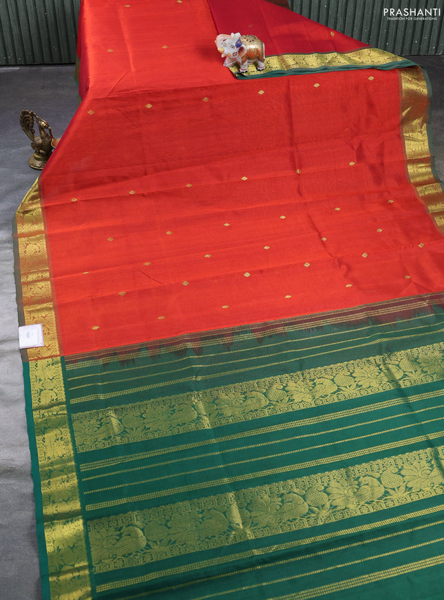 Silk cotton saree rustic orange and green with zari woven buttas and zari woven border