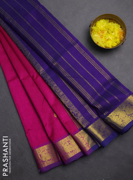 Silk cotton saree magenta pink and violet shade with zari woven buttas and zari woven border