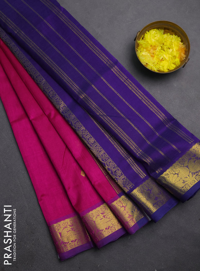 Silk cotton saree magenta pink and violet shade with zari woven buttas and zari woven border
