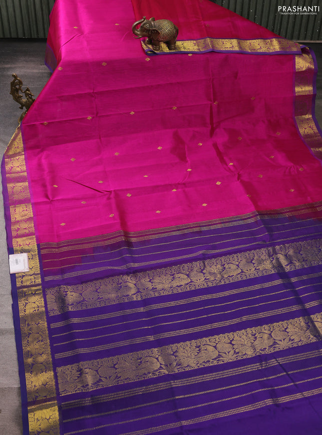 Silk cotton saree magenta pink and violet shade with zari woven buttas and zari woven border