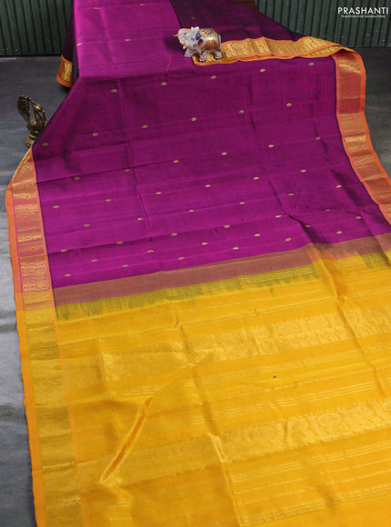 Silk cotton saree purple and mango yellow with zari woven buttas and zari woven border