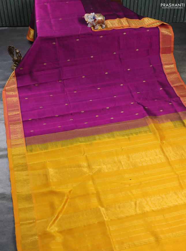 Silk cotton saree purple and mango yellow with zari woven buttas and zari woven border