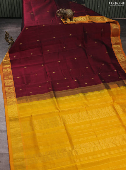 Silk cotton saree maroon and mango yellow with zari woven buttas and zari woven border