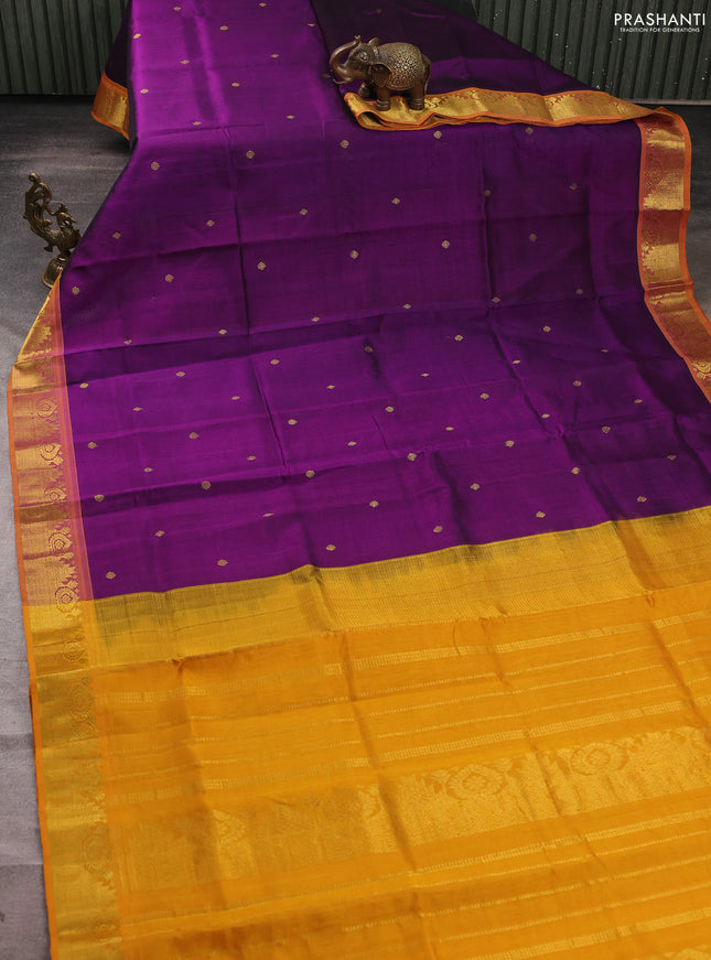 Silk cotton saree purple and mustard yellow with zari woven buttas and zari woven border