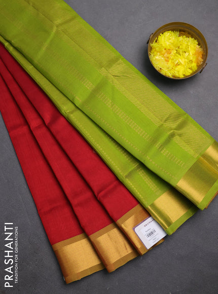 Silk cotton saree red and light green with zari woven buttas and zari woven border