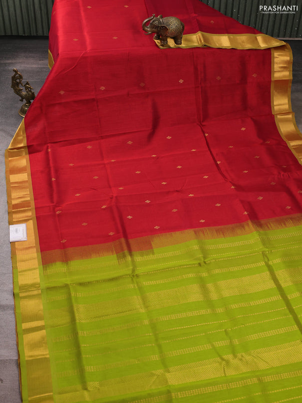 Silk cotton saree red and light green with zari woven buttas and zari woven border