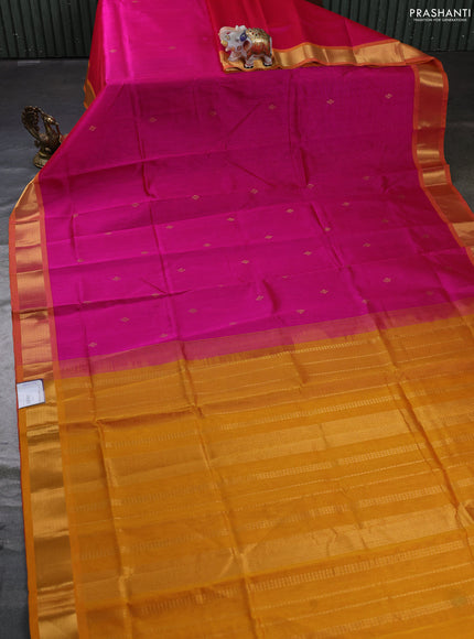 Silk cotton saree pink and mango yellow with zari woven buttas and zari woven border