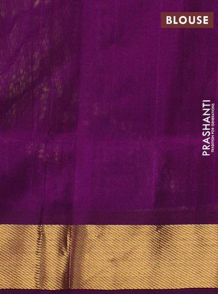 Silk cotton saree light green and purple with zari woven buttas and zari woven border