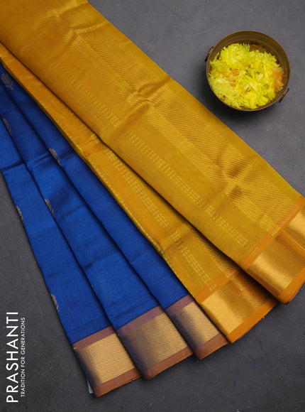 Silk cotton saree cs blue and mustard yellow with zari woven buttas and zari woven border