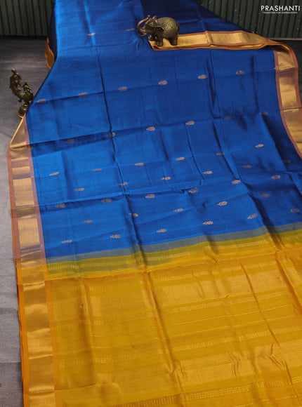 Silk cotton saree cs blue and mustard yellow with zari woven buttas and zari woven border