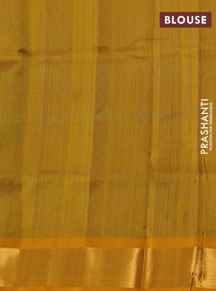 Silk cotton saree cs blue and mustard yellow with zari woven buttas and zari woven border