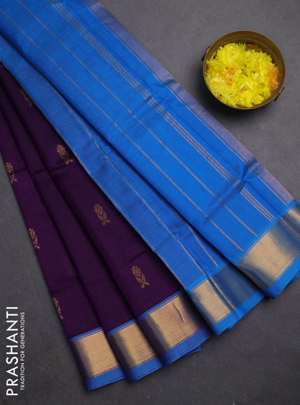Silk cotton saree purple and cs blue with zari woven buttas and zari woven border