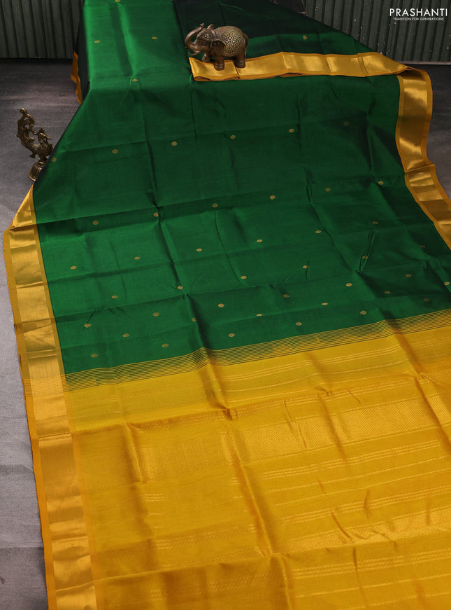 Silk cotton saree green and mustard yellow with zari woven buttas and zari woven border