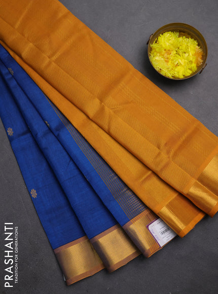 Silk cotton saree peacock blue and mustard yellow with zari woven buttas and zari woven border