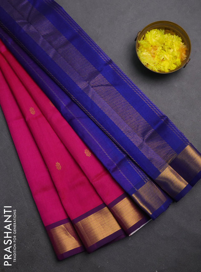 Silk cotton saree pink and blue with zari woven buttas and zari woven border