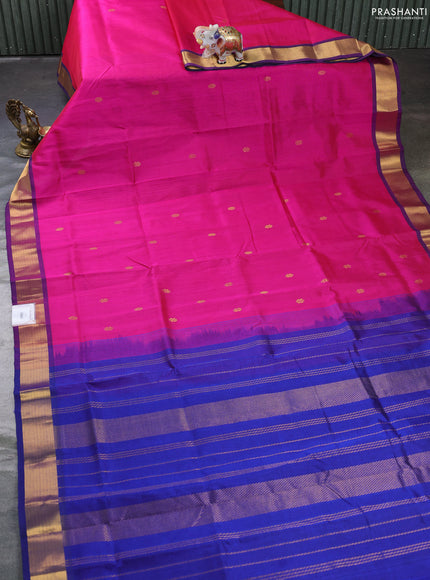 Silk cotton saree pink and blue with zari woven buttas and zari woven border