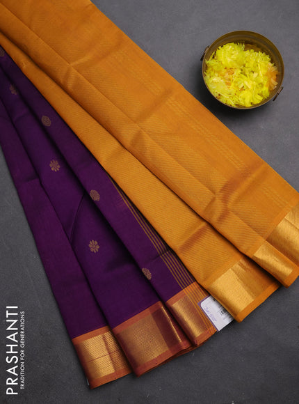 Silk cotton saree purple and dark mustard with zari woven buttas and zari woven border