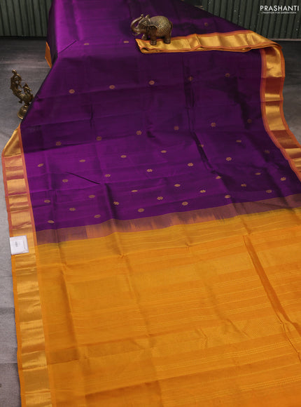 Silk cotton saree purple and dark mustard with zari woven buttas and zari woven border