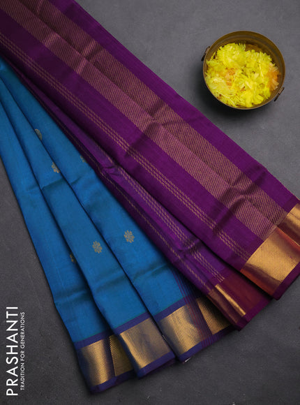 Silk cotton saree dual shade of blue and purple with zari woven buttas and zari woven border