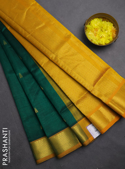 Silk cotton saree green and mango yellow with zari woven buttas and zari woven border